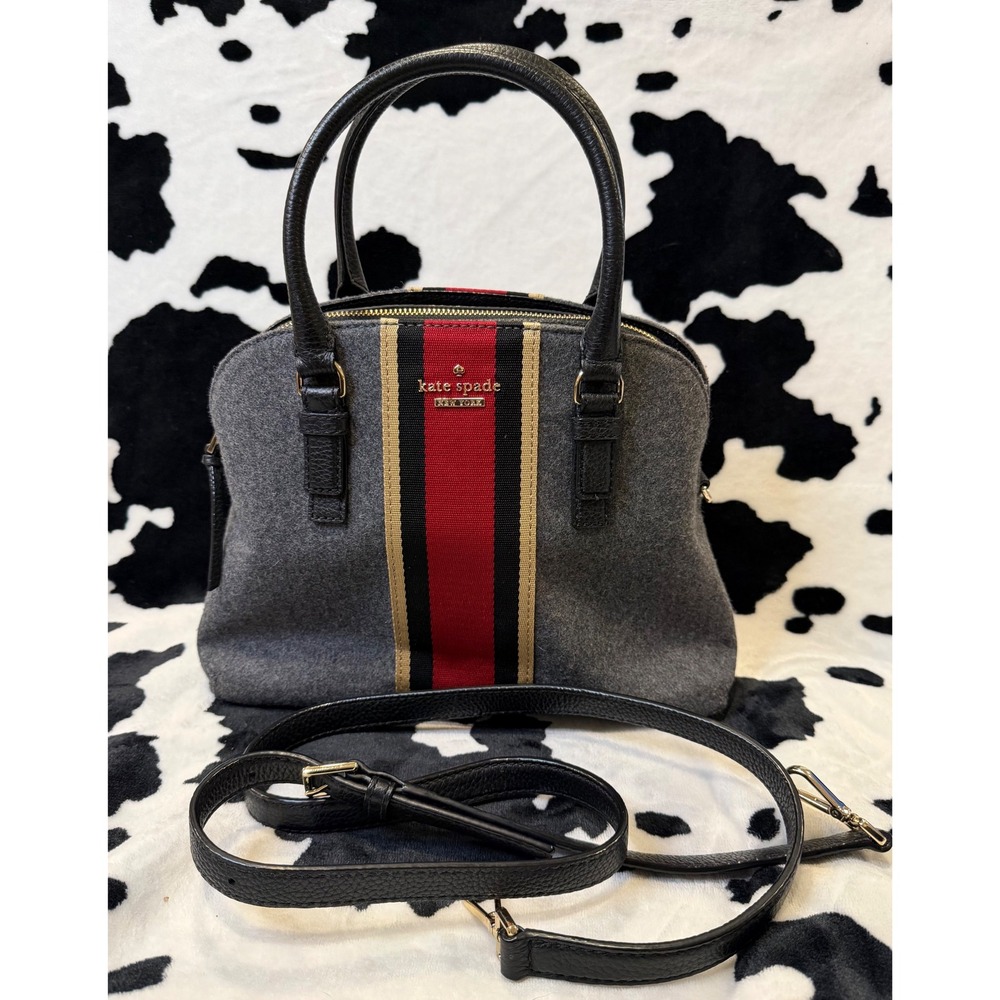 Kate Spade Jackson Street Fabric Lottie Charcoal Wool Satchel Crossbody Bag